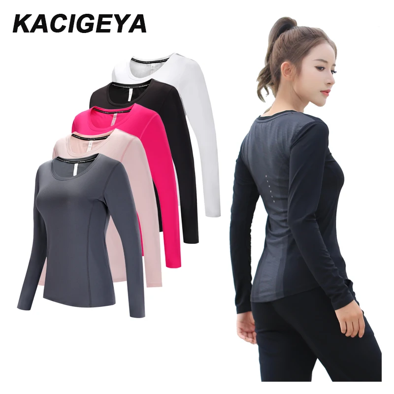 Длинные футболки для йоги облегающие с длинными рукавами из Джерси спортзала