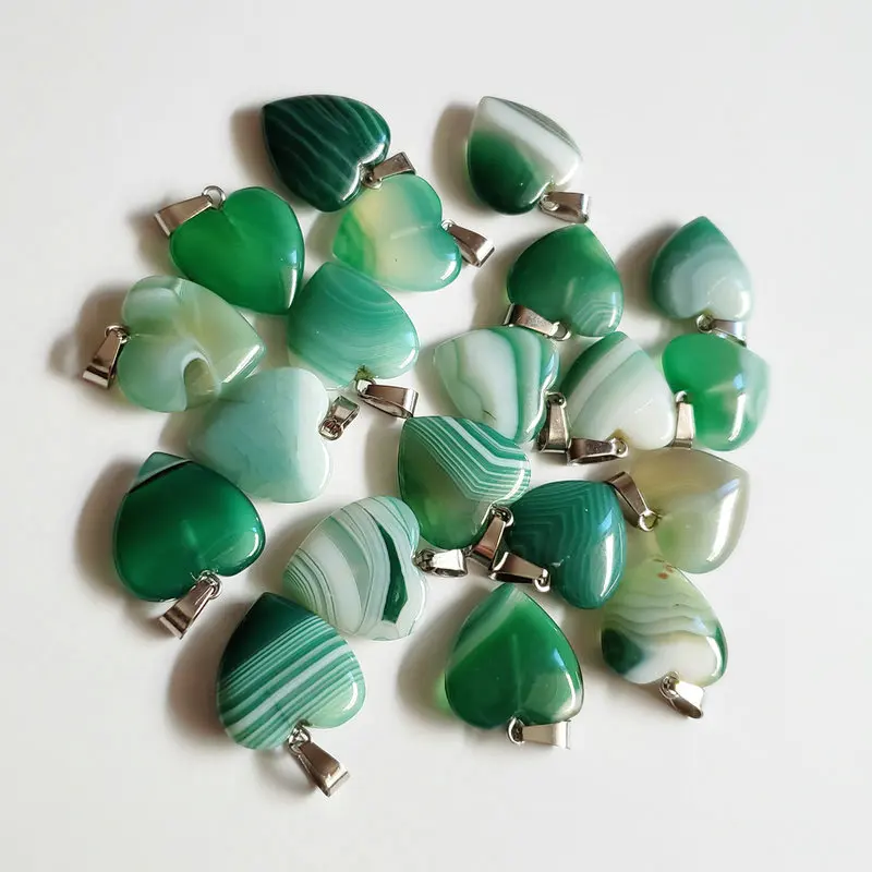 Оптовая продажа модные подвески в форме сердца из зеленого оникса полоску 30