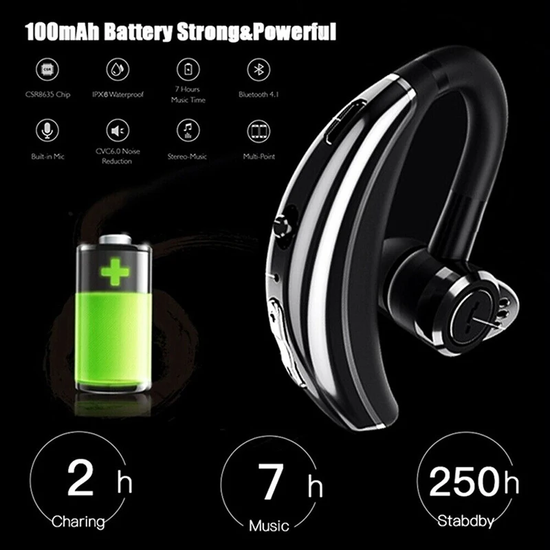 Bluetooth наушники беспроводные гарнитура с HD музыкой handsfree 45 часов рабочего времени