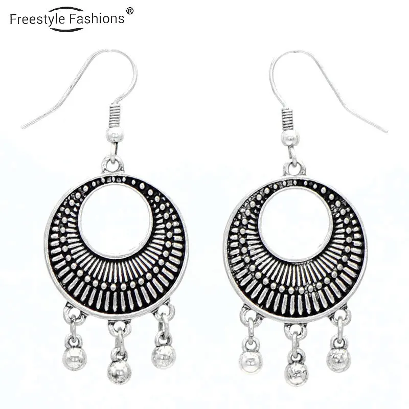 Модные Винтажные круглые висячие серьги из цинкового сплава для
