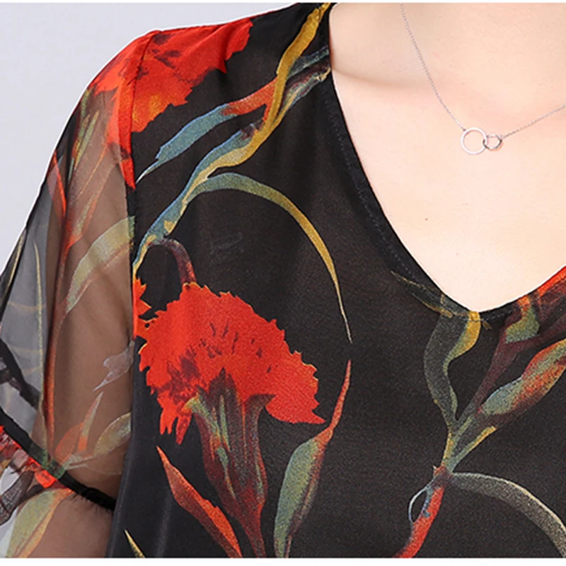 

Chiffon Summer Dress Women 2018 Ladies V Neck Short Sleeve Plus Size Loose Printed Party Dresses Female Elegant vestido Wear