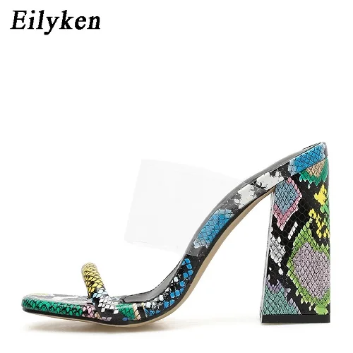 Serpentine Eilyken/пикантные женские шлепанцы из прозрачного ПВХ; Цвет зеленый; летние модные вечерние туфли на высоком каблуке; женские сандалии-гладиаторы без задника - Цвет: Serpentine
