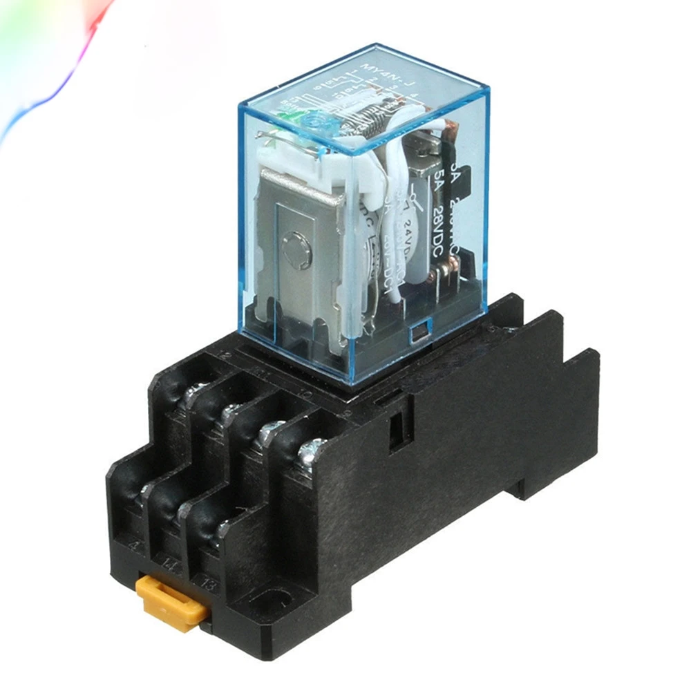 MY4NJ HH54PL DC 12 24 110 220V Катушка 3A электромагнитное реле 14 Pin 4PDT 4 NO NC + Базовая