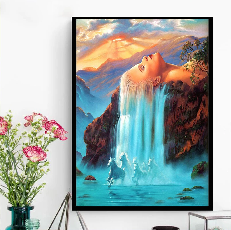 5D DIY Алмаз Картина лошадь водопад красоты вышивка полный круговой алмазной