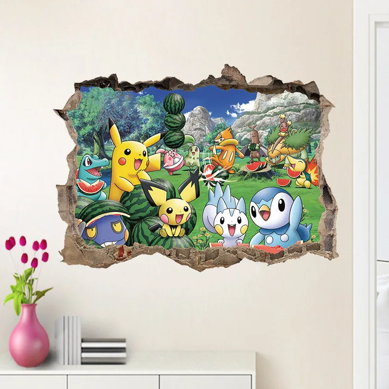 Pikachu Wall Decal Poster Cartoon Pokemon Go Stickers for Kids Rooms Home Decor Art Wallpaper Window sticker | Дом и сад