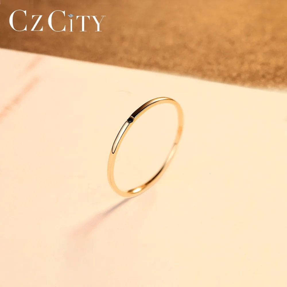 CZCITY 14 к Желтое золото миниатюрный черный Кубический Цирконий обручальные кольца для женщин простые тонкие круглые кольца кольцо хорошее ювелирное изделие