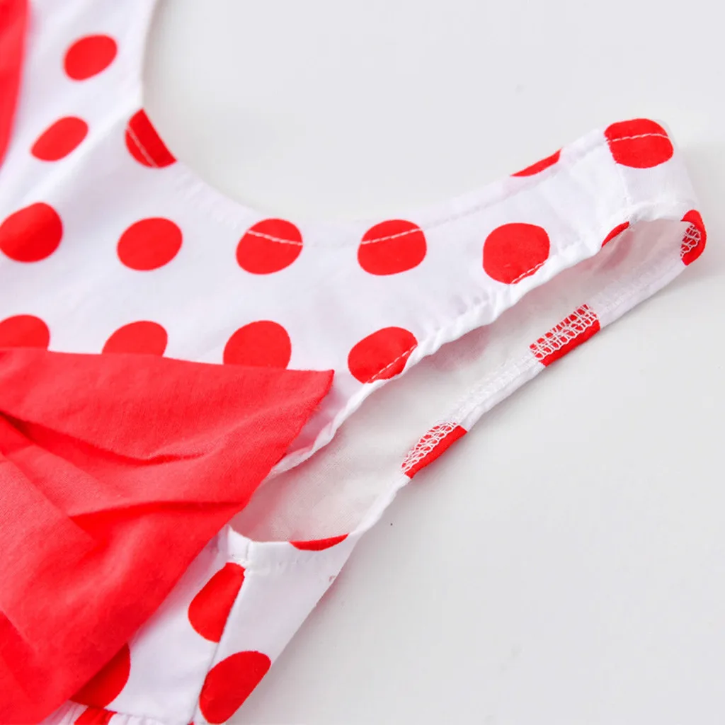 Perimedes Child Girls Sleeveless Summer Party Dress Clothes Toddler Kid Baby Girl Dot Print Bowknot Princess Pageant | Детская одежда и