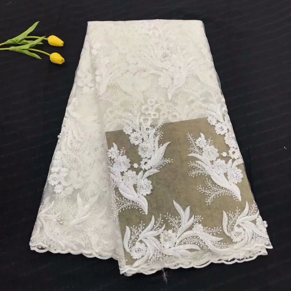 African lace 3D applique fabric high quality beaded French chiffon white wedding dress YYZ678-23 | Дом и сад