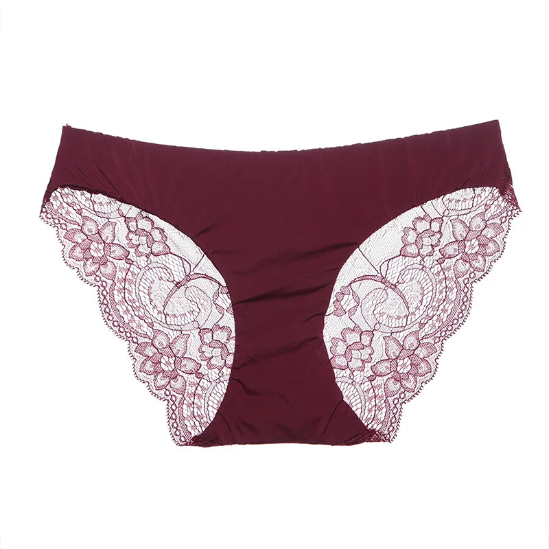 Seamless comfortable sexy triangle underwear silk slippery lace soft skin ladies' briefs.9801 |