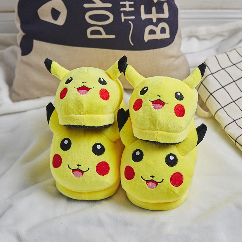Pikachu Аниме покемона Хлопковая пижама; Пижама для детей и взрослых, ребенок Пикачу зимние Утепленная одежда плюшевые тапочки; домашние тапочки - Цвет: Pikachu
