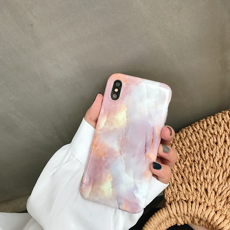 В Корейском стиле для девочек коралловый Мрамор чехол iPhone X XR XS Max Чехол 7 8 6 S Plus