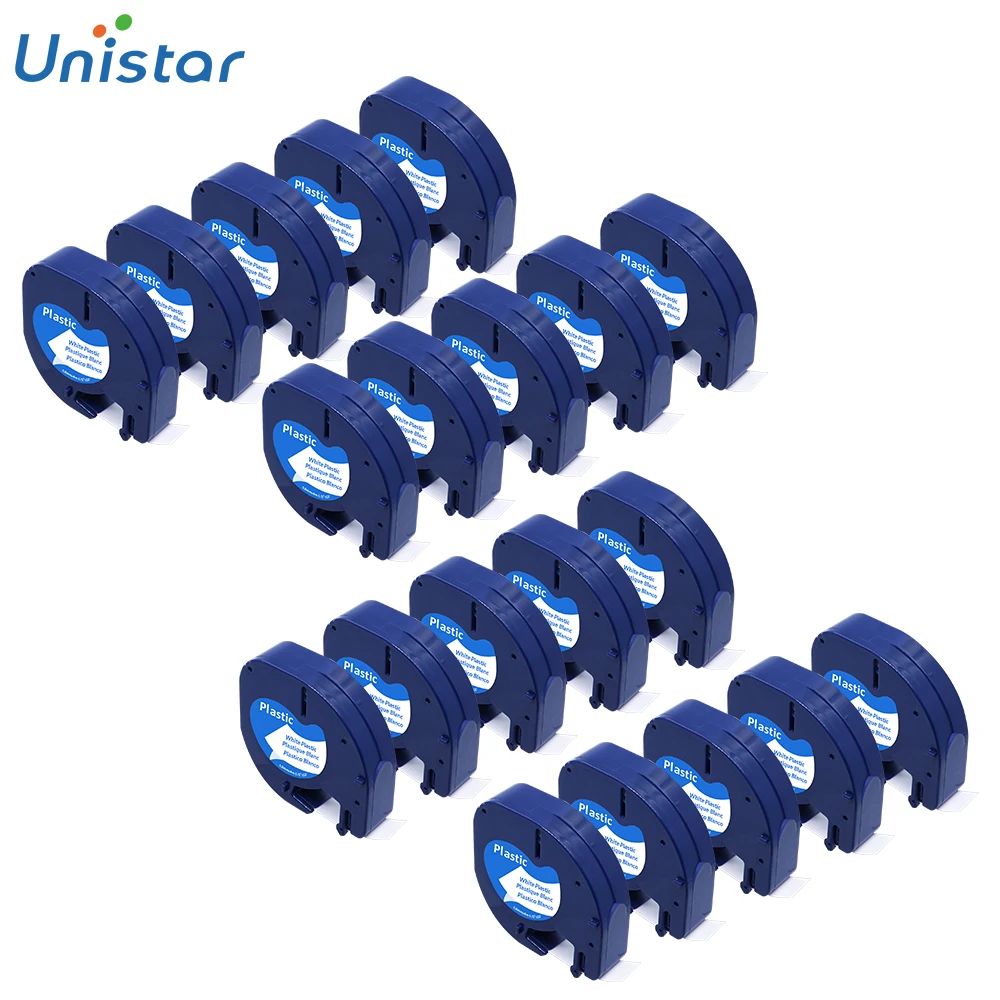 Unistar 20 шт совместимая лента Dymo letratag пластиковая черная на белом 12 мм 91201 ленты с лейблом кассета для Dymo 91201 91221 LT лента