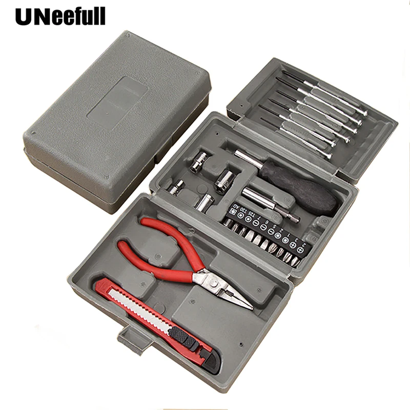 

UNeefull 24 Pcs Home Repair Tool combination suit with Screwdrivers Sockets Pliers Knife Set for repair mobile phone,computer