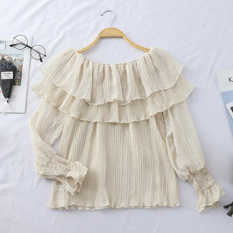 Женская шифоновая блузка с вышивкой Повседневная Базовая рубашка в горошек