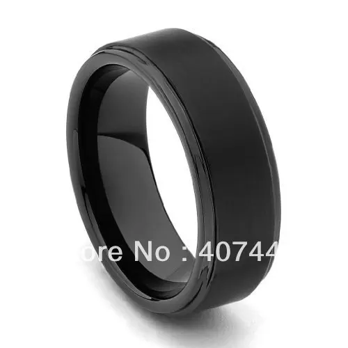 Мужские обручальные кольца из карбида вольфрама черные матовые 8 мм с шагами США