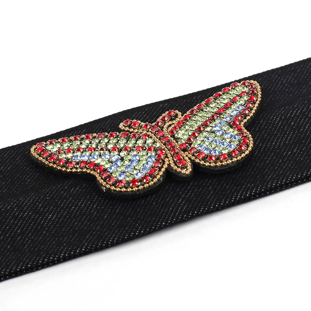 Головная повязка Geebro из денима для женщин и девочек, украшенная бабочками и стразами, простые плоские ободки для волос, женская модная турбан DZ730.