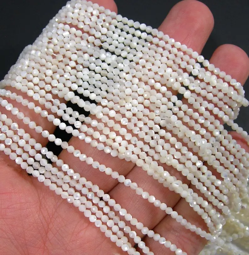 

Natural Mother Of Pearl Shell Beads,2mm,3mm,4mm Micro Faceted Tiny Beads, Round Spacer beads ,Stone faceted beads,15.5"/string