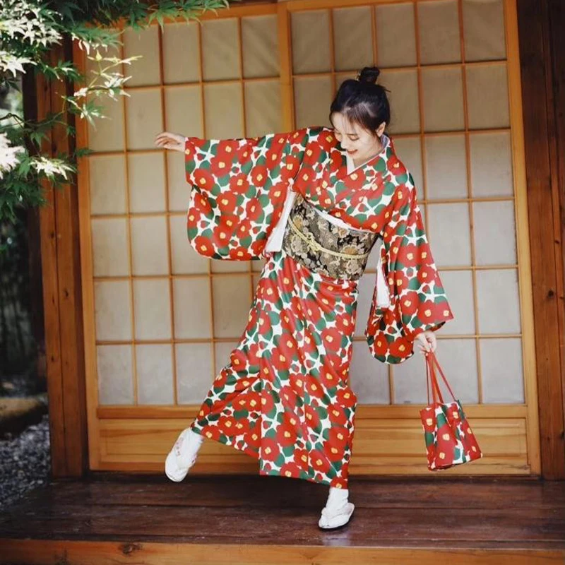 Gorgeous Japanese kimono traditional dress cosplay female yukata women haori Japan geisha costume obi kimonos woman Bathrobe