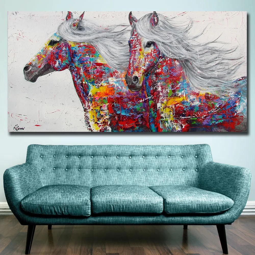 Мода картина маслом поп арт &quotРадуга&quot лошадей домашний декор на холсте