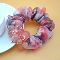 1piece hair accessories for girl women crystal floral hair rope super elastic headbands ponytail scrunchie