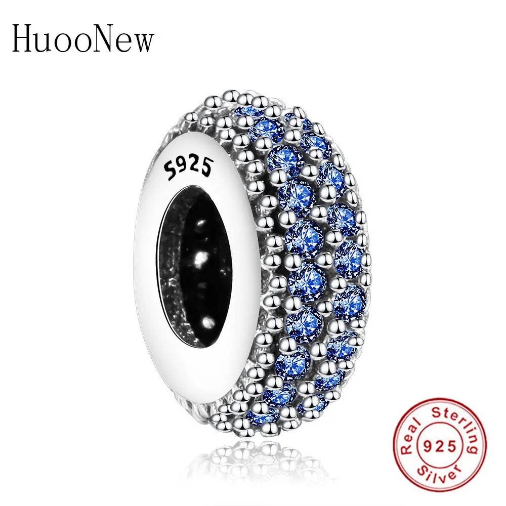 HU0347-B Розовый прозрачный CZ Кристалл Круглые Кольца, разделитель бусины, подходят к оригиналу Pandora, браслет с шармами 925 пробы Серебряные ювелирные изделия браслеты berloque(брелоков - Цвет: HU0347-B