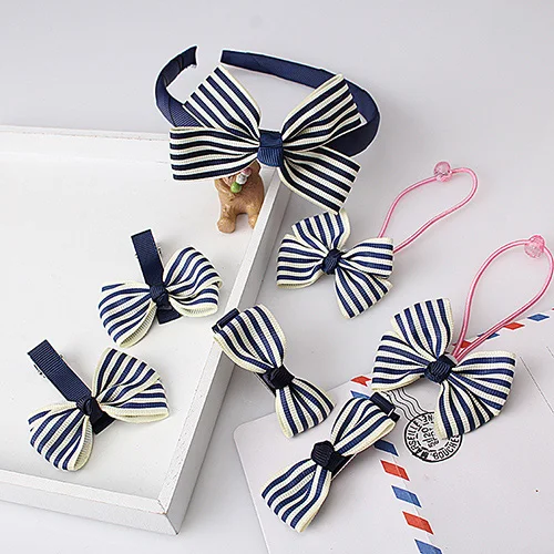 navy striped M MISM 1 комплект = 7 шт. Детские аксессуары заколка для волос резинки для волос для маленьких девочек милый бант головной убор заколка для волос головная повязка - Цвет: navy striped