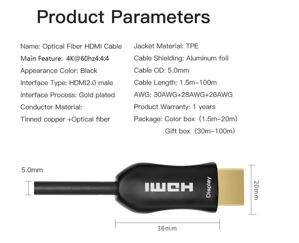 Оптоволоконный HDMI-кабель Langtek AOC 18 6G 4K 60Hz 4:4:4 HDMI 2 0 HDR 2m 5m 10m 15m 20m 25m 30m 35m 40m |