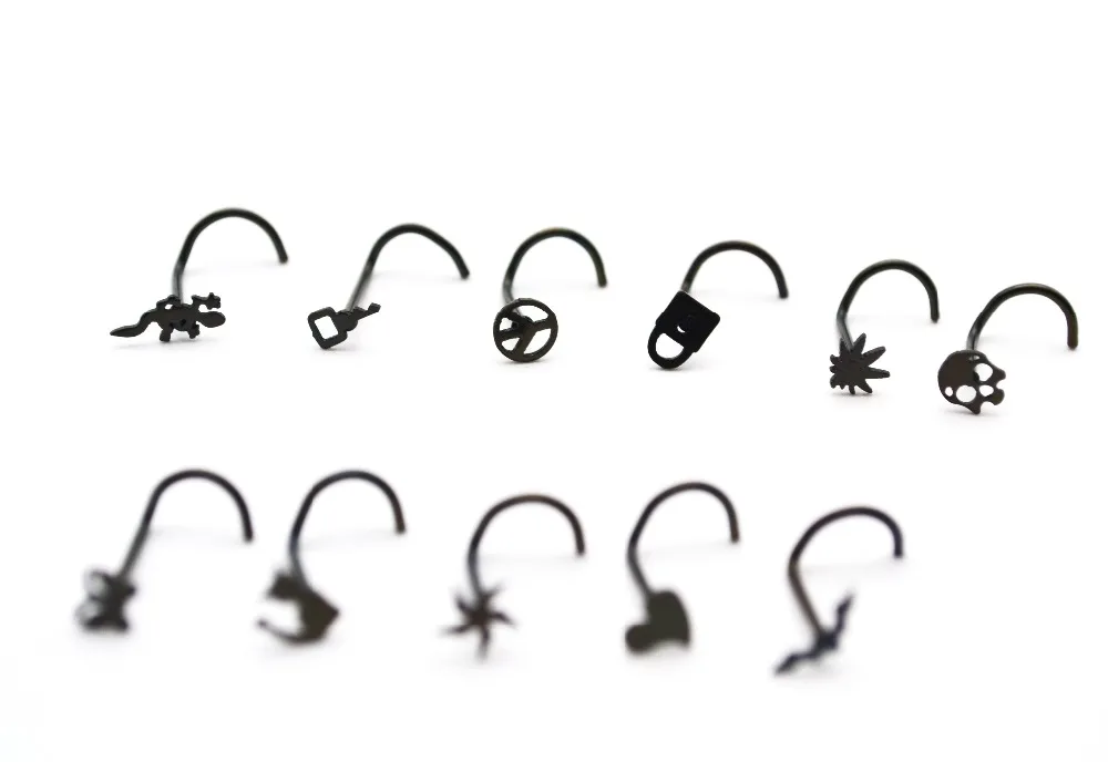 Черные кольца для носа винтовые Симпатичные логотипы крючок костей булавка