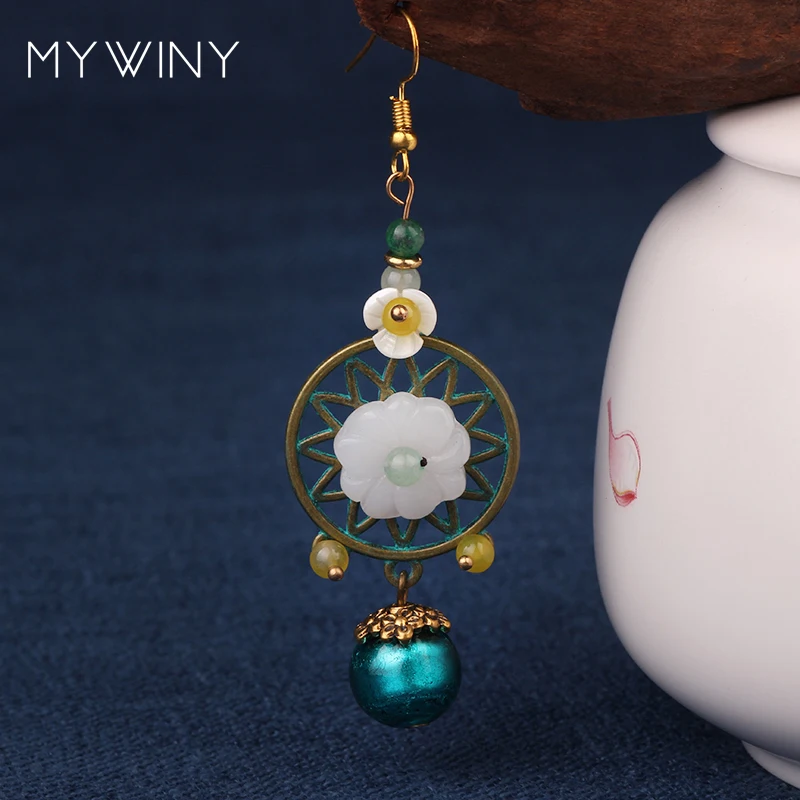 MYWINY/Винтажные этнические серьги капли в виде цветка ракушки для женщин
