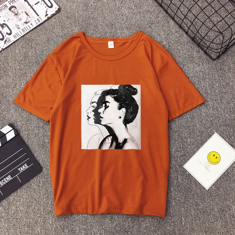 Прямая поставка женская футболка с принтом топы короткими рукавами модные