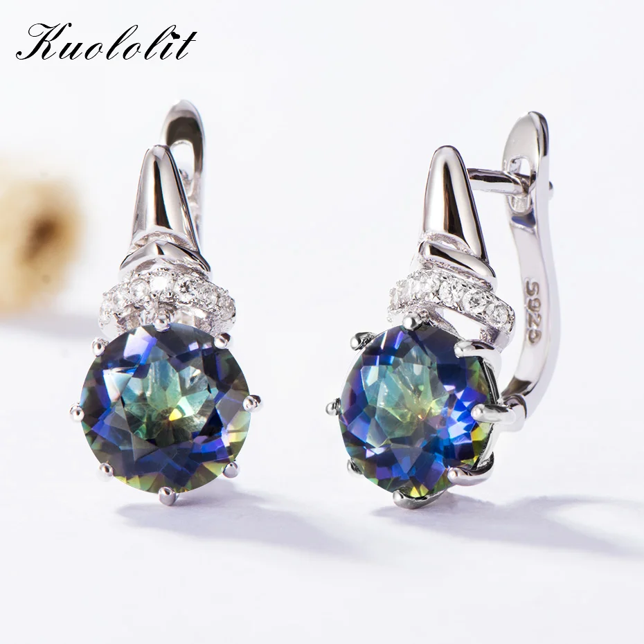 Natural Quartz Kuolit 4.7ct натуральный Blueish Мистический Кварц, клипсы для женщин, 925 пробы, серебро, драгоценный камень, хорошее ювелирное изделие, подарок на помолвку - Цвет камня: Natural Quartz
