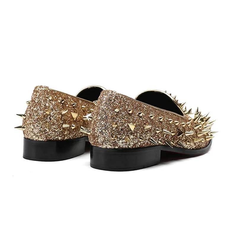 Размера плюс роскошный золотой круглый носок без шнуровки с заклепками для