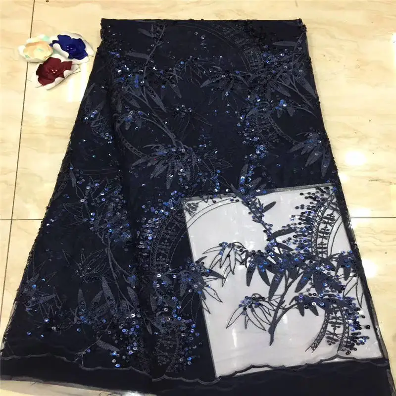 Хит! Черная африканская кружевная ткань с блестками тяжелая французская для