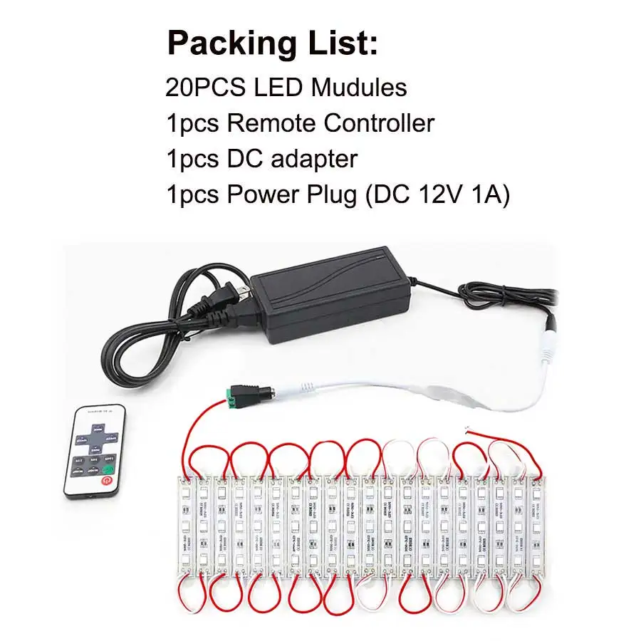 20PCS Kit SMD 5050 Светодиодный модуль 3 светодиодный 12 В постоянного тока водонепроницаемый рекламный знак буквы магазин оконная лента ленточный светильник модуль комплект красный цвет - Цвет: 20PCS Kit
