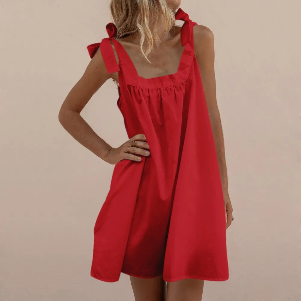 Женское платье с открытыми плечами Летнее мини на шнуровке без рукавов