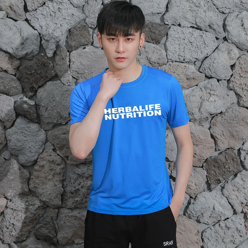 herbalife clothing Summer ice short-sleeved t-shirt men's sweat-absorbent breathable round neck silk quick-drying sports T-s | Спорт и