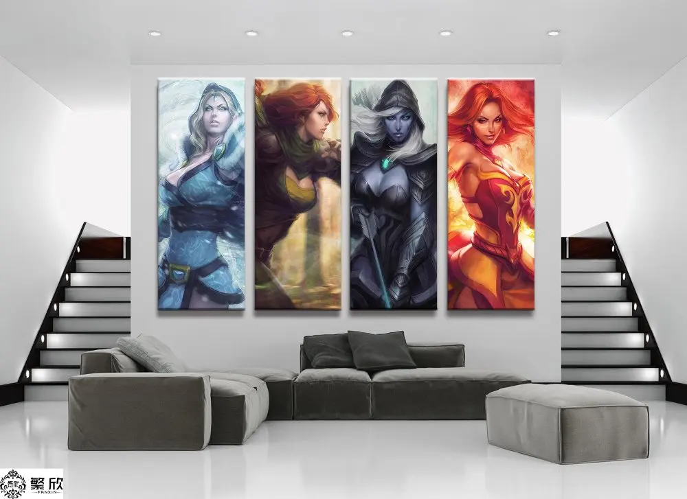 Набор для рисования на холсте DOTA 2 4 панели|painting for living room|modern posterprints painting |