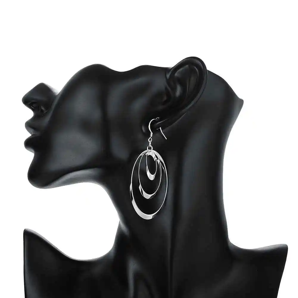 Серьги с тройной круглой пластиной серьги серебряным покрытием аксессуары для