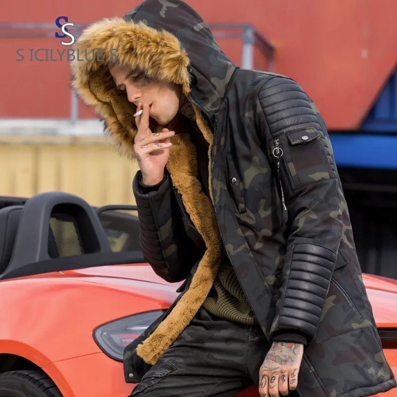 2018 осень и зима новый продукт Длинные парки человек со шляпой меховым воротником