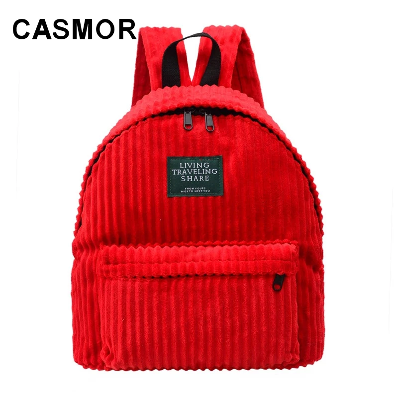 Вельветовый женский модный рюкзак CASMOR повседневные школьные ранцы для девочек