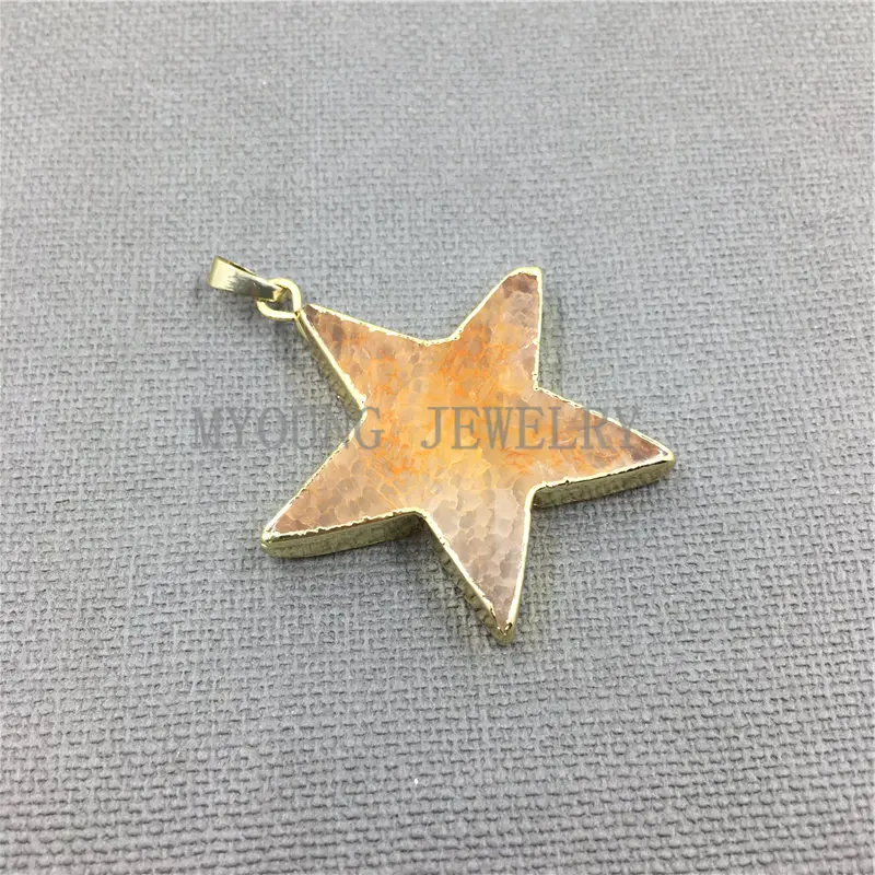 My1041 Star Форма потрескивали Агаты Подвеска Шарм, Агаты огонь золота гальваническим края кулон