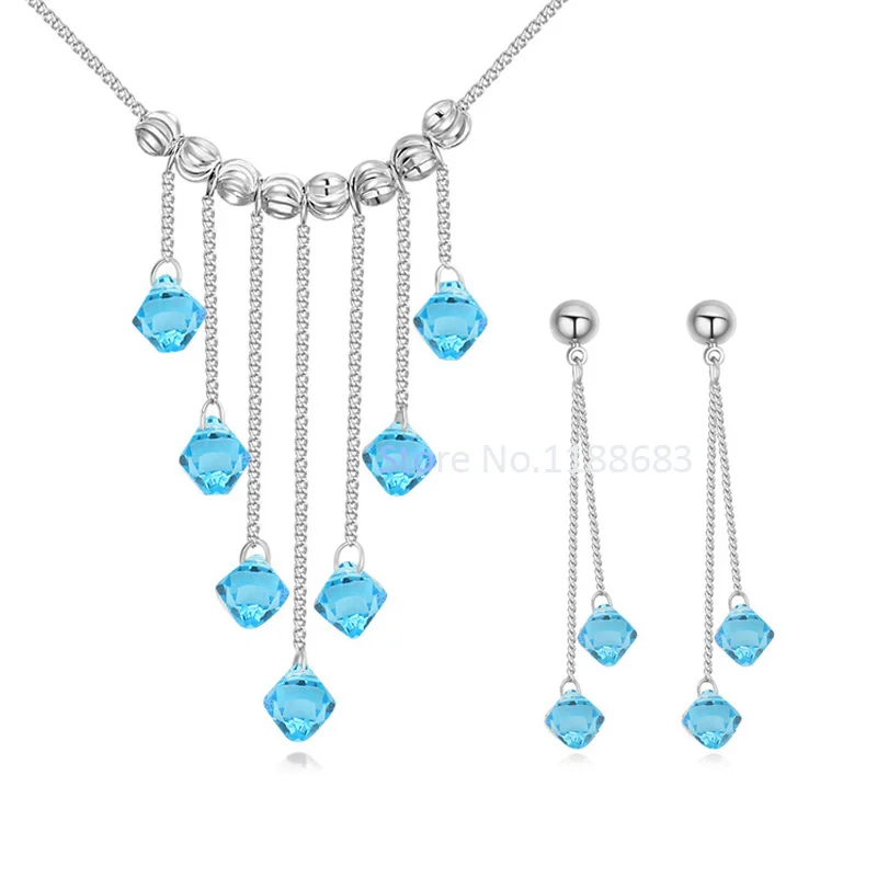 Свадебный ювелирный комплект из колье и серёг с кристаллами Сваровски|earring jewelry