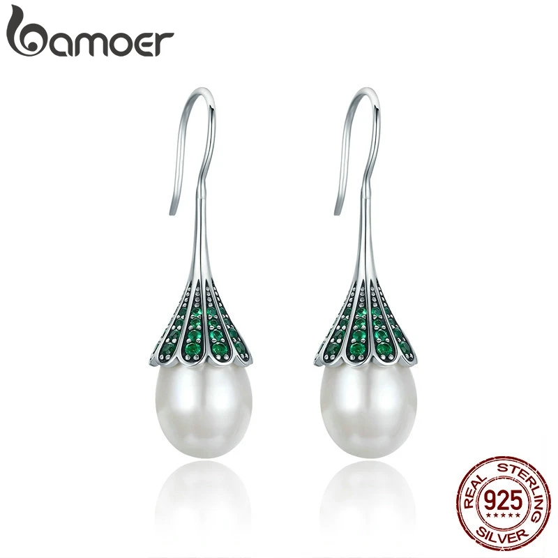 BAMOER, высокое качество, 925 пробы, серебро, элегантные, прозрачные, CZ, Висячие серьги для женщин, Стерлинговое серебро, ювелирные изделия, Brincos SCE204