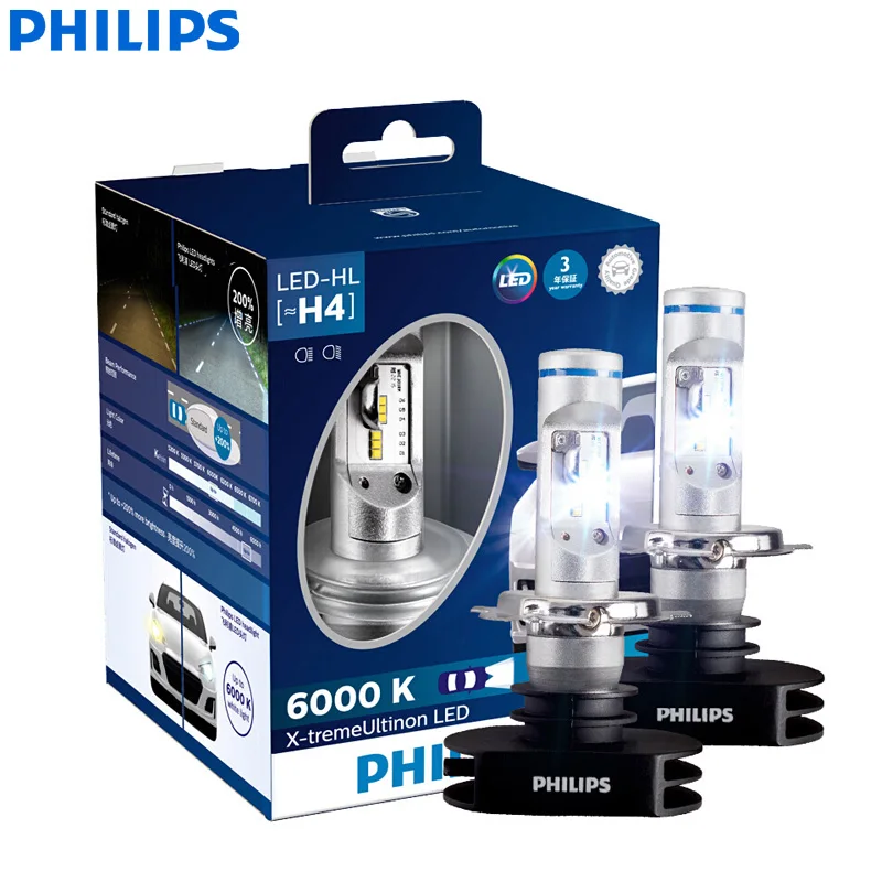 Philips X-treme Ultinon светодиодный H4 H7 H8 H11 H16 9005 9006 HB3 HB4 12 в 6000 К Автомобильный светодиодный головной светильник Автомобильные противотуманные фары+ 200% ярче(двойной