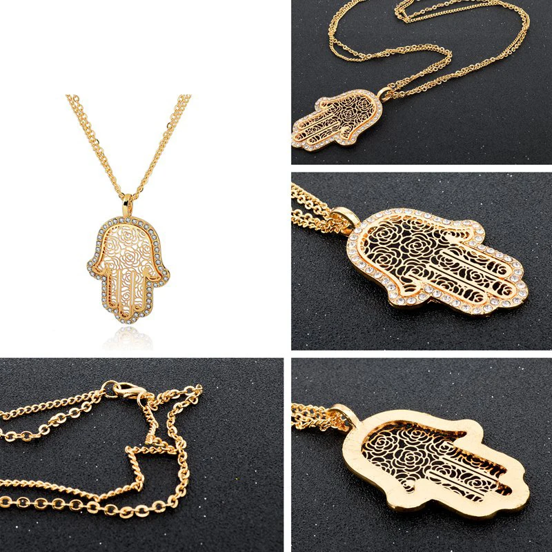 CHICVIE Длинные ожерелья золотого цвета с кристаллами для женщин Фатима кулоны от