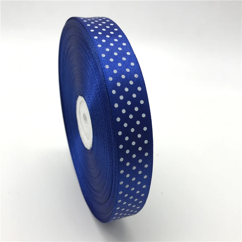 Полосатая лента из атласа с голубым принтом в горошек для изготовления бантиков на волосы, украшений для Рождества и свадебной декорации, шитья и рукоделия - 5 ярдов, 3/4 дюйма (20 мм).