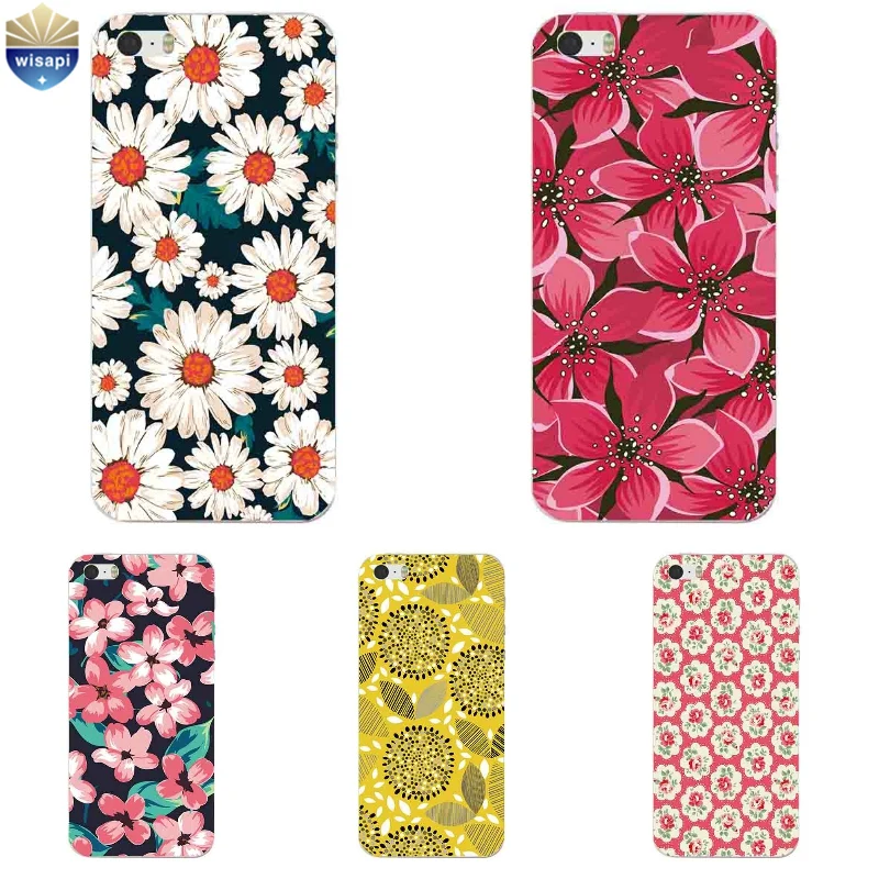 For iPhone SE Phone Case 5G 5S Cover 4.0 Inch 5C Shell Soft TPU Flowering Design Painted Coque | Мобильные телефоны и