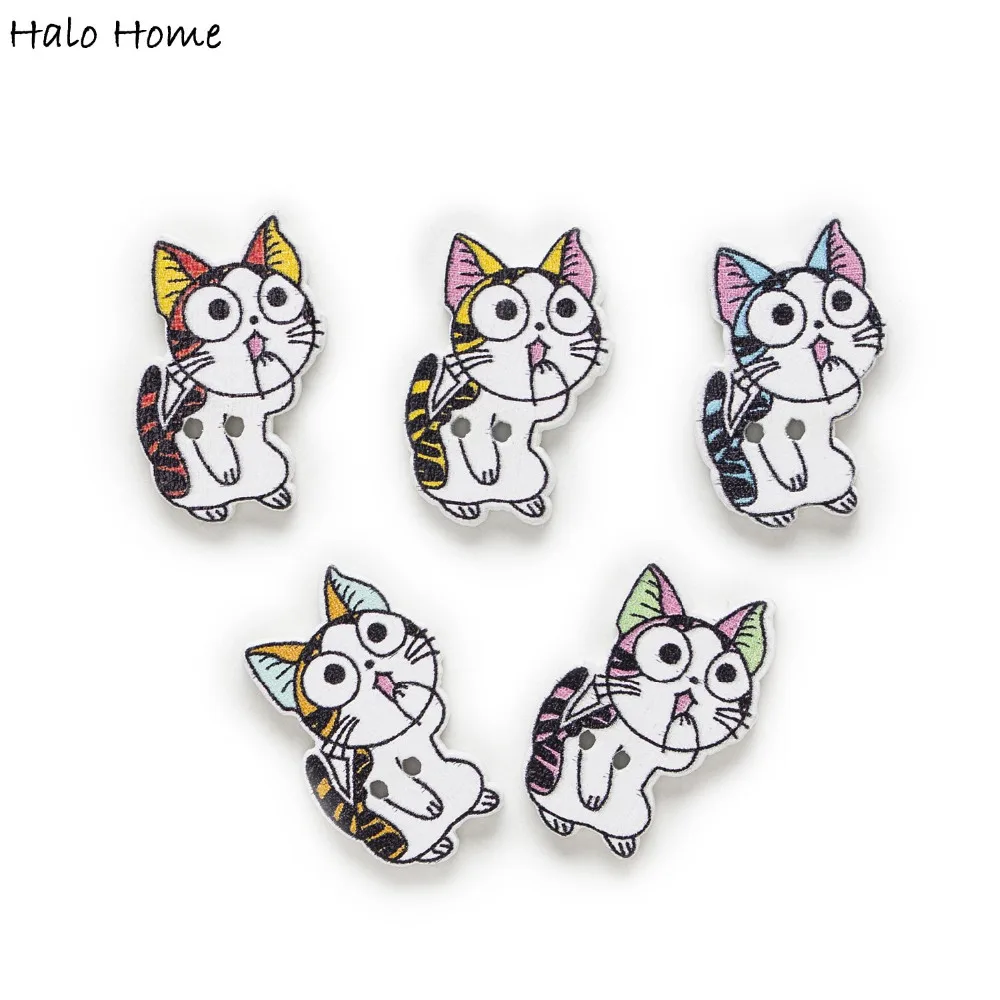 50 шт., серия Expression Cat, 2 отверстия для шитья, деревянные пуговицы, скрапбукинг, домашний декор, ручная работа, Подарочный стиль на выбор