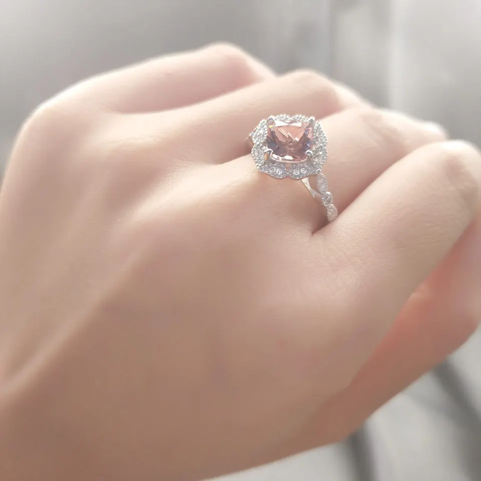 UMCHO Created Nano Morganite Rings 925 Sterling Silver Flower For Women Engagement Anniversary Wedding Gift Fine Jewelry | Украшения и