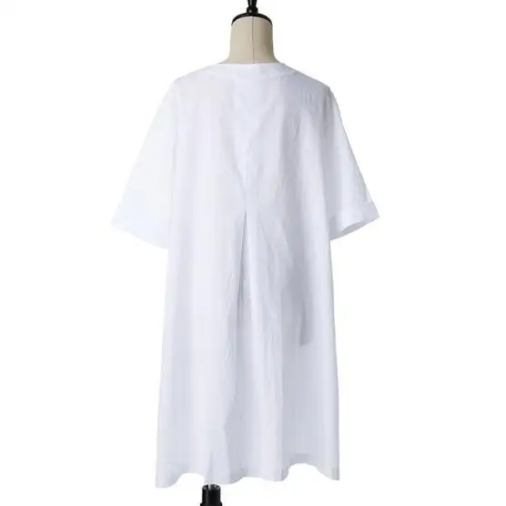 Женская блузка в этническом стиле белая с коротким рукавом Офисная Длинная M619 2019|